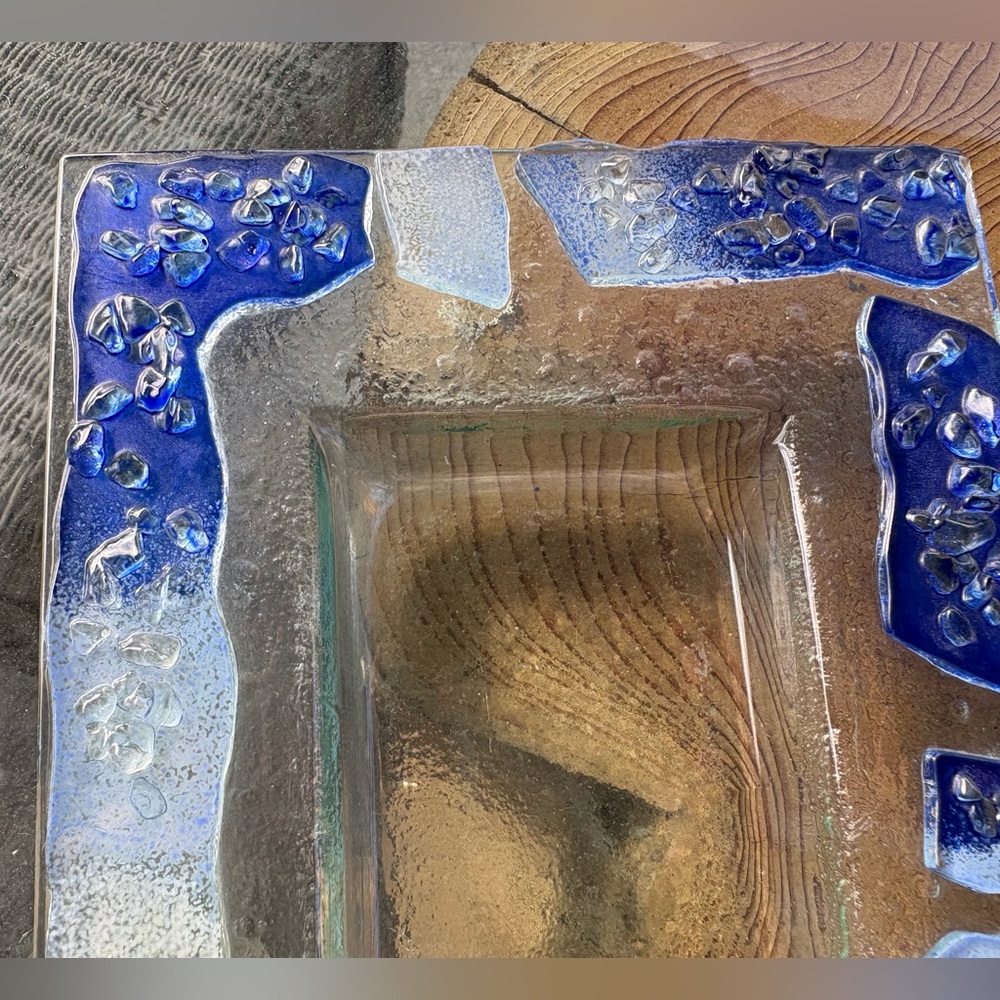 Handmade blue glass fusion long serving dish - Picture 5 of 6
